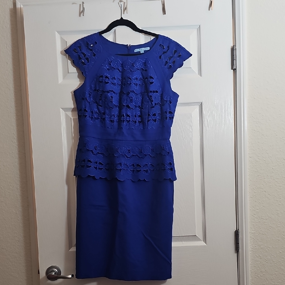 ANTONIO MELANI Royal Blue Lace Peplum Midi Dress